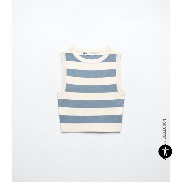 Zara | Tops | Zara Blue White Stripe Cropped Top | Poshmark